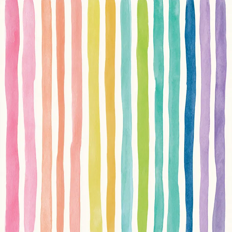 Vertical watercolor stripes in a rainbow sequence on white background