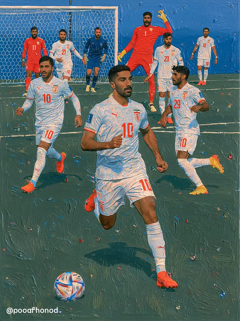 Dynamic illustration of soccer players on the field in action