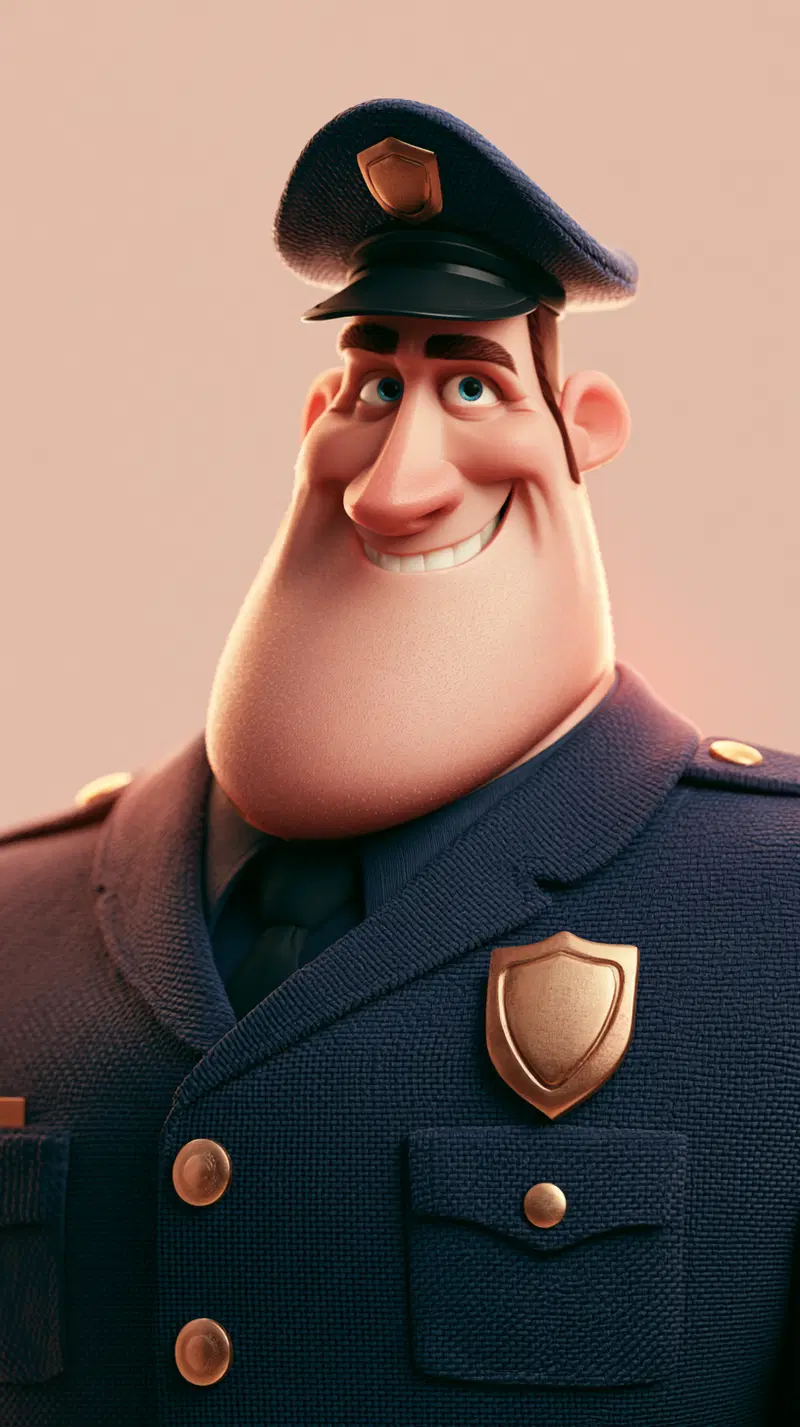 3D rendered portrait of a friendly cartoon police officer in uniform