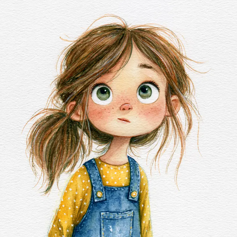 Watercolor portrait of a young girl with green eyes and freckles