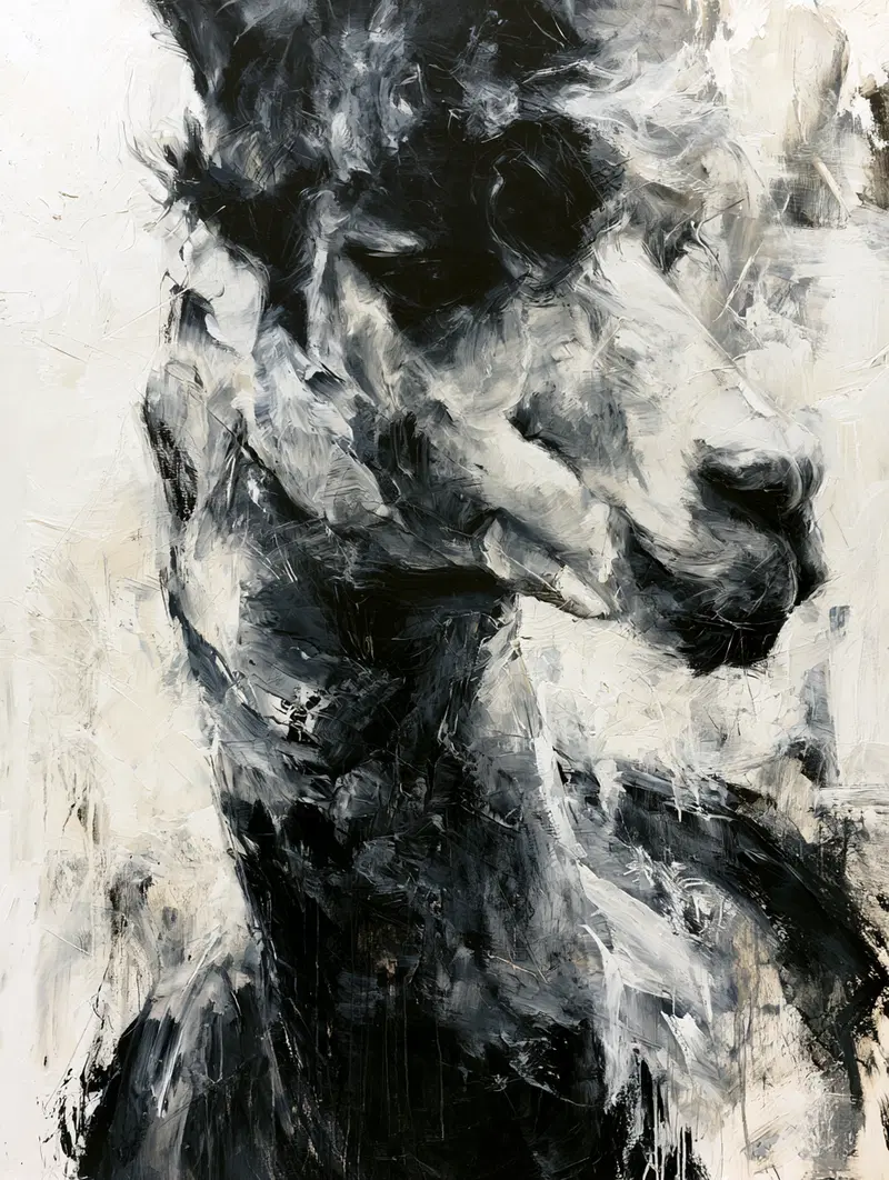 Abstract Black and White Painting of a Dog's Face with Expressive Brushstrokes