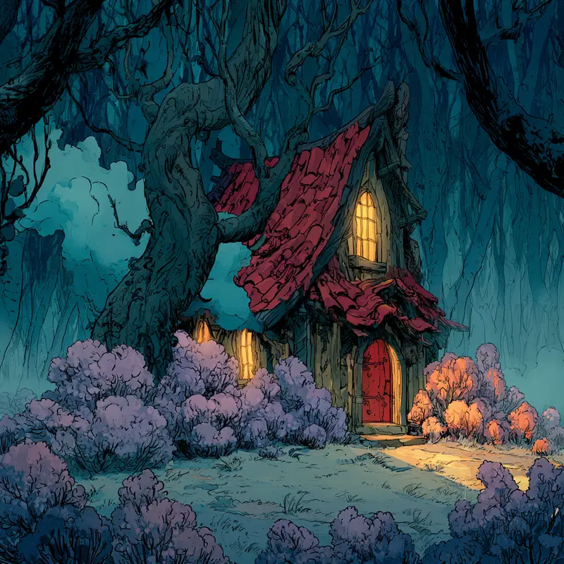 Enchanting fairy tale cottage hidden deep in a mystical forest