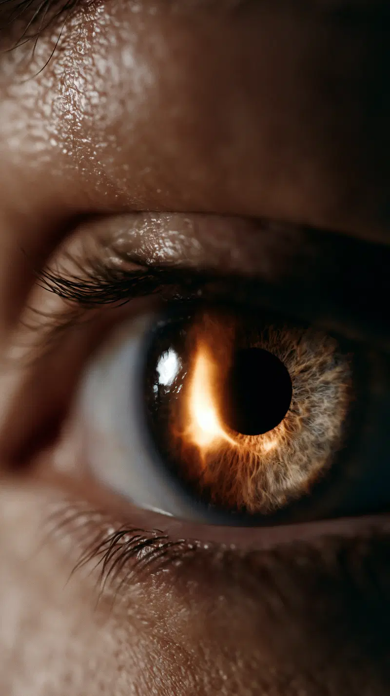 Extreme close-up detailed portrait of a human eye showcasing iris texture