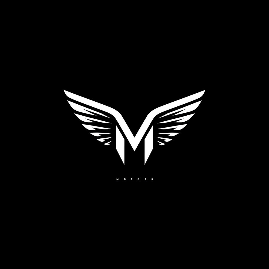 A minimalist graphic logo featuring the letter M with stylized wings extending from both sides and the word MOTORS below it on a black background