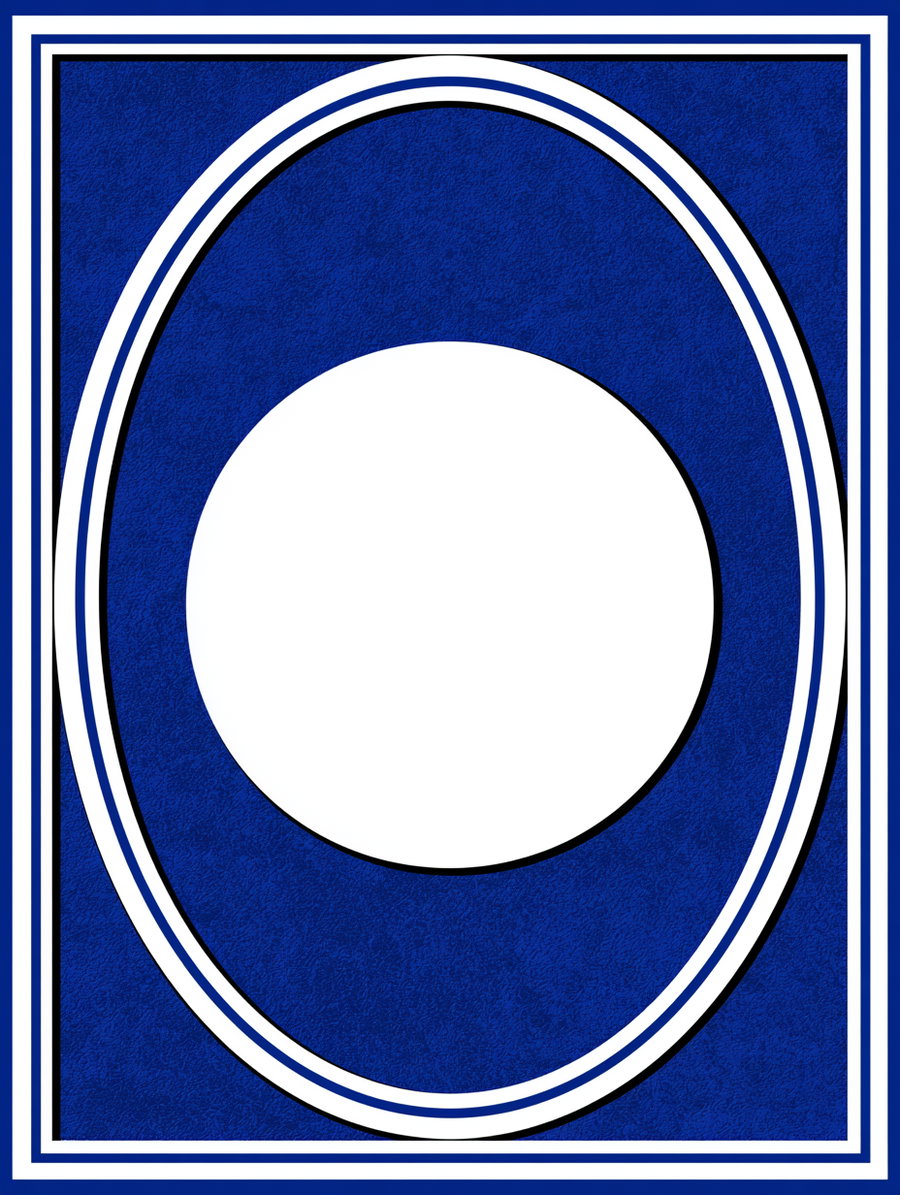 A symmetrical abstract artwork consisting of concentric white and blue oval and rectangular rings on a textured deep blue background with a central white oval space.