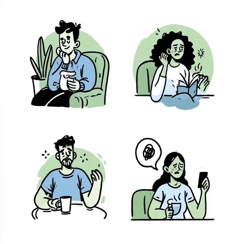 Illustrations of diverse individuals expressing varied emotions and situations