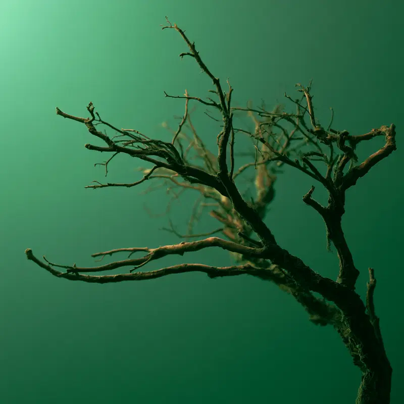 Close-up of a bare tree branch against a green background