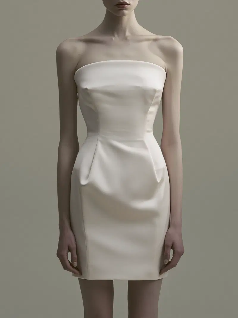 Minimalist Photography of Woman Wearing Elegant White Strapless Dress