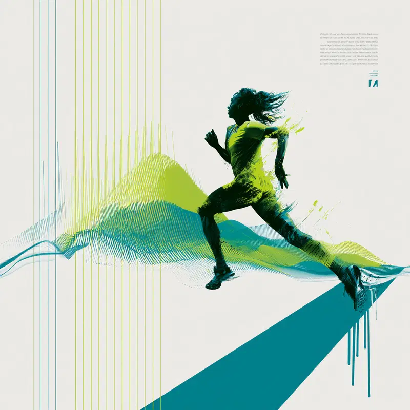 Dynamic digital art of a female runner with abstract soundwave effects