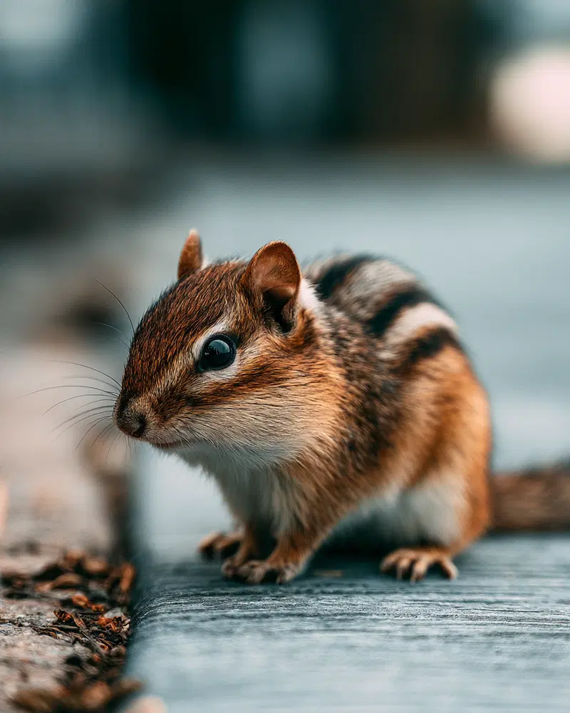Close-up detailed photography of a chipmunk on a stone surface