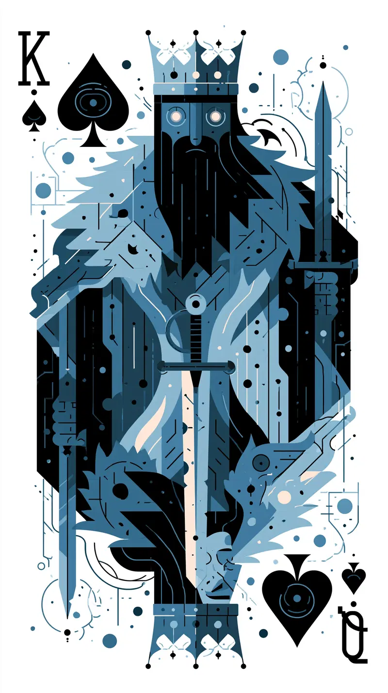 Geometric and stylized digital painting of the King of Spades playing card