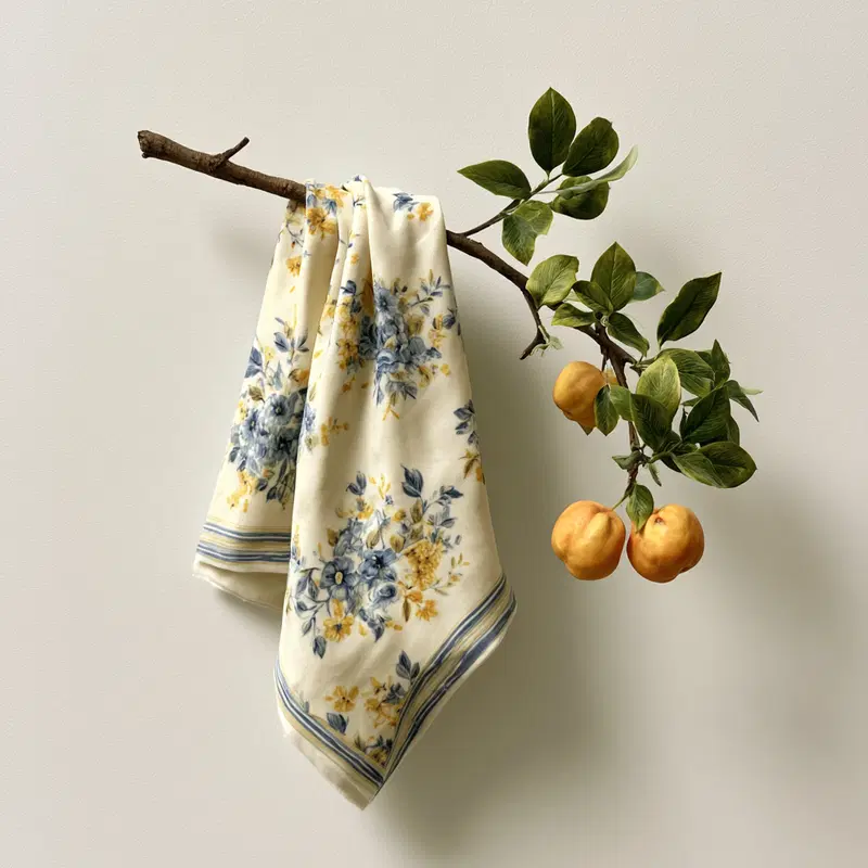 Delicate decorative cloth hanging on a fruit-laden tree branch