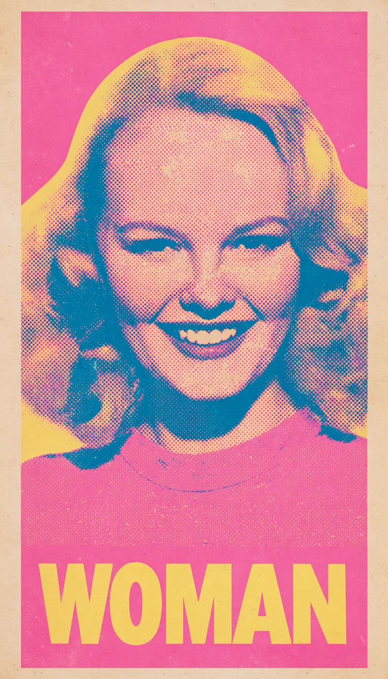 Vintage Pop Art Style Portrait of a Smiling Woman with Bold Colors