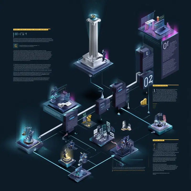 Detailed Concept Art Showing Legal and Financial Workflow with Technology Elements