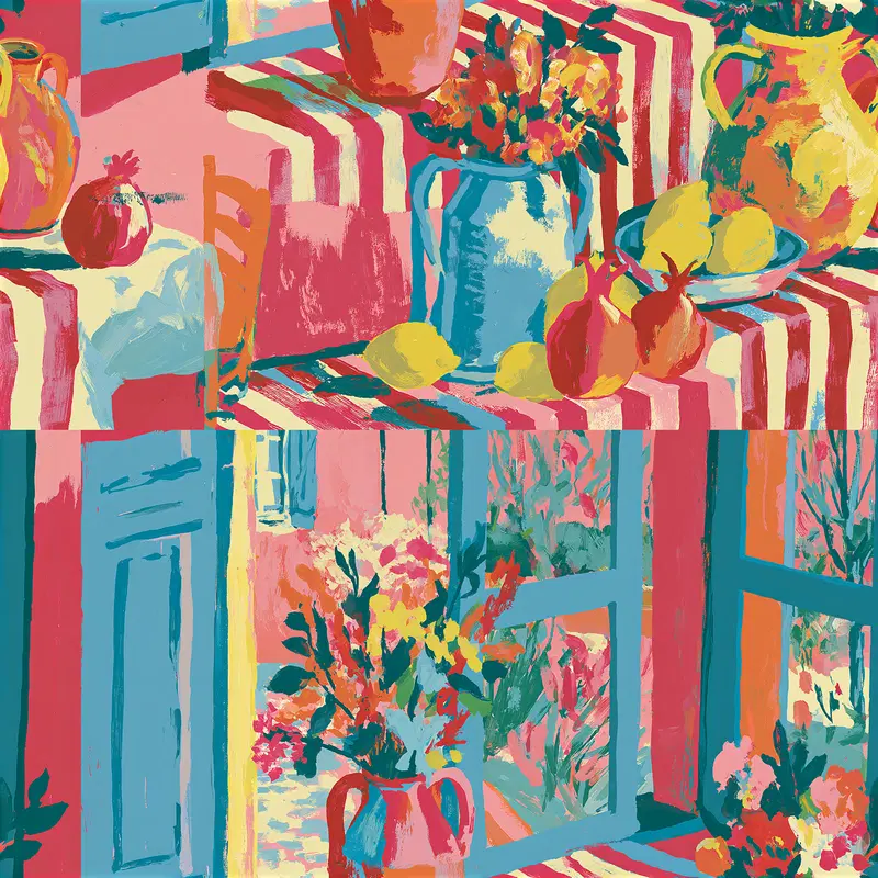 Colorful Still Life Paintings Featuring Flowers, Fruits, and Interiors