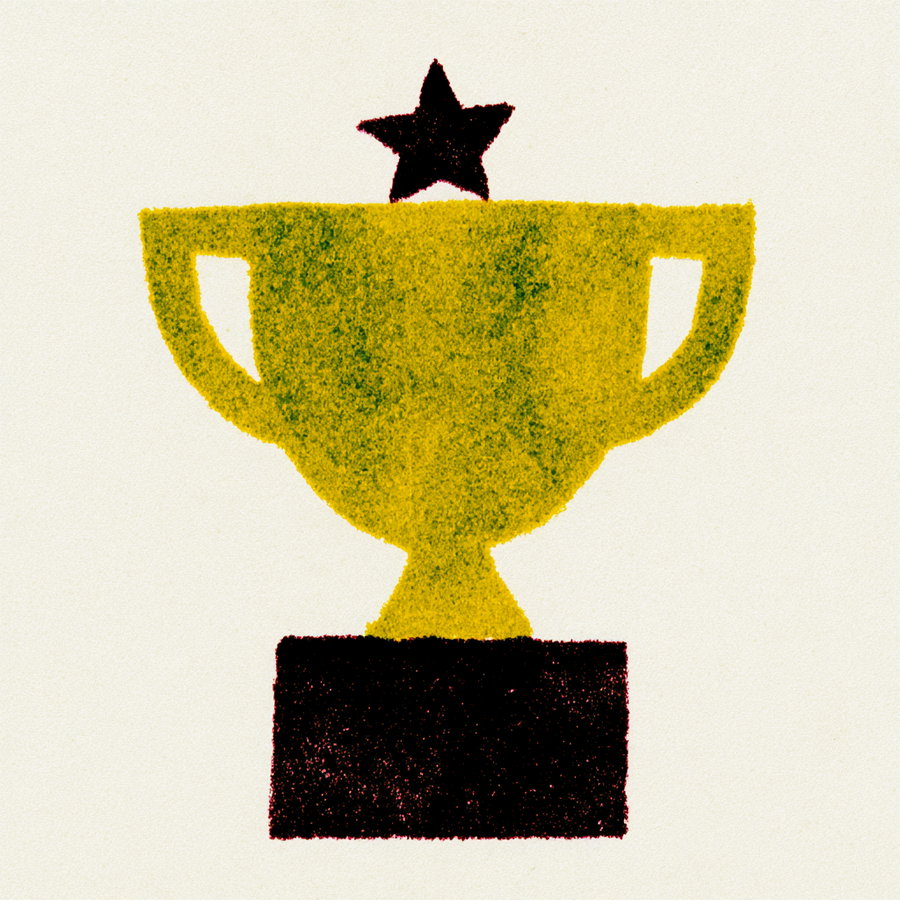 A simple digital illustration showing a golden trophy cup with two handles, a black star above the rim, and a rectangular black base on a white background