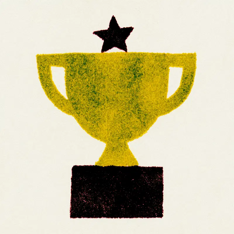 Illustration of a golden trophy with a black star on top and a black base