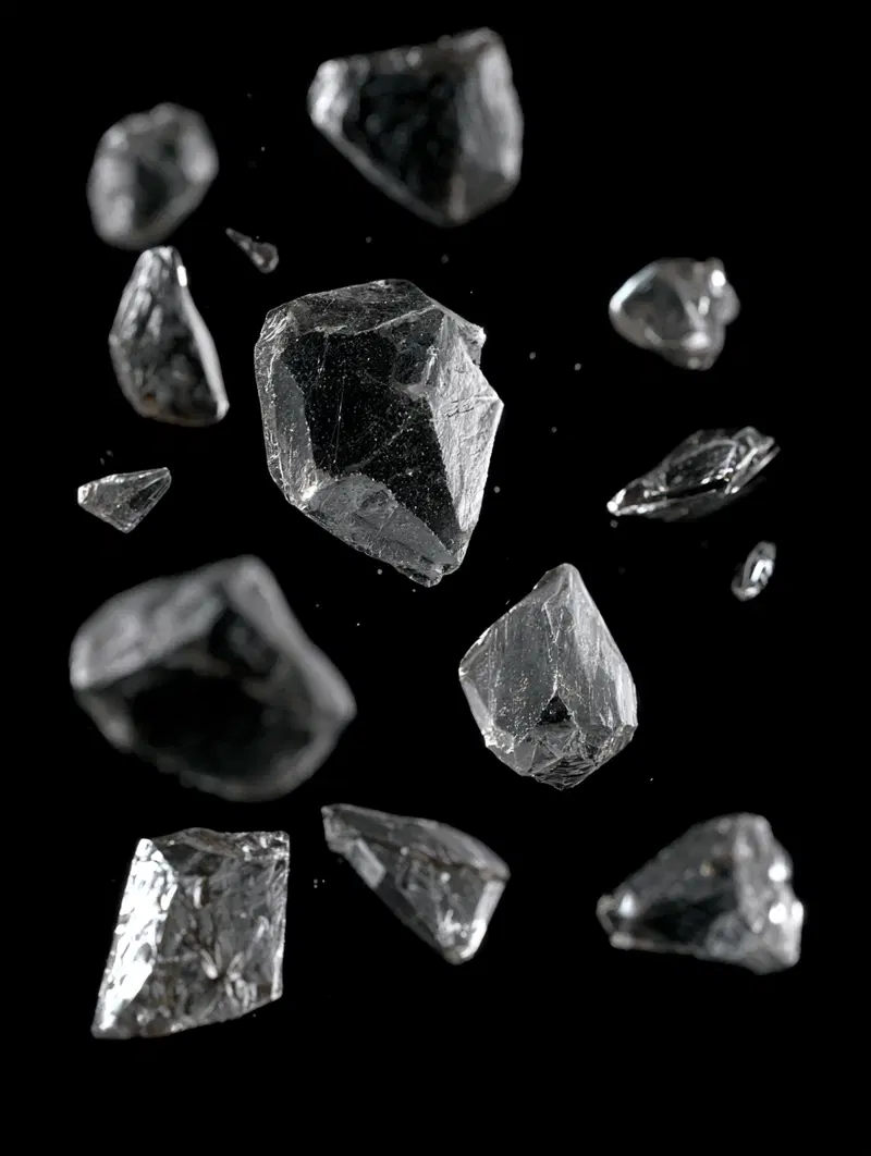 Close-up View of Sparkling Mineral Crystals Floating on Black Background