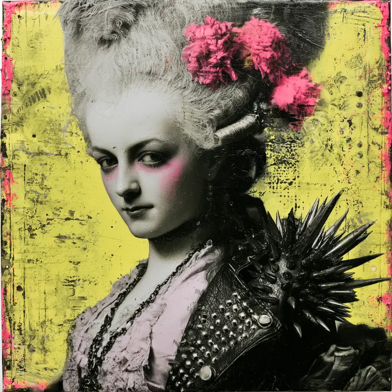 Vintage Style Portrait with Contemporary Punk and Neon Elements