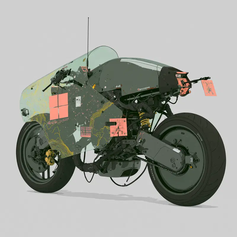 Futuristic concept motorcycle design with advanced features and sleek details