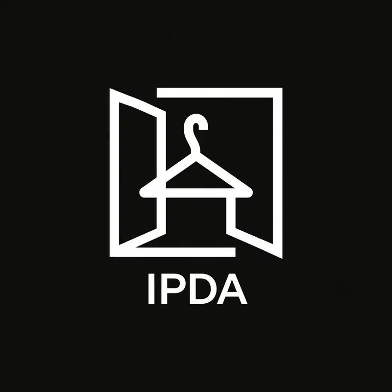Minimalistic logo featuring a hanger and door frame outline