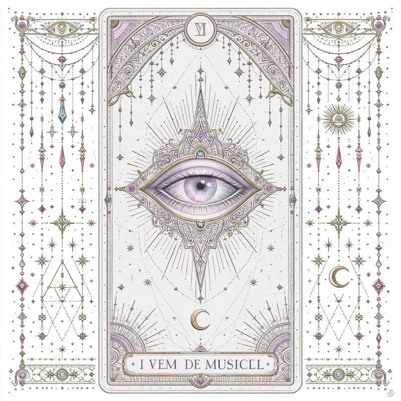 Intricate mystical tarot card with a central eye and celestial details