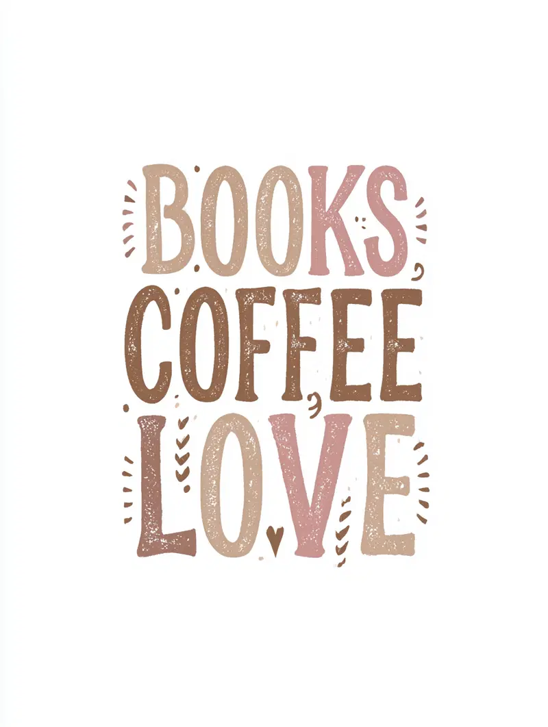 Rustic style typography artwork with the words books coffee love