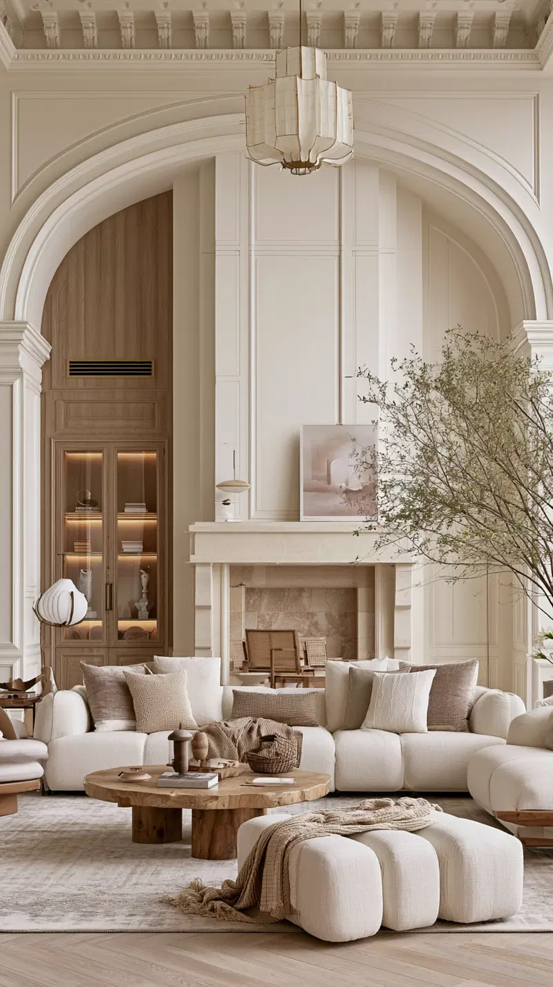 Elegant Neutral Toned Living Room with Classic Architectural Details
