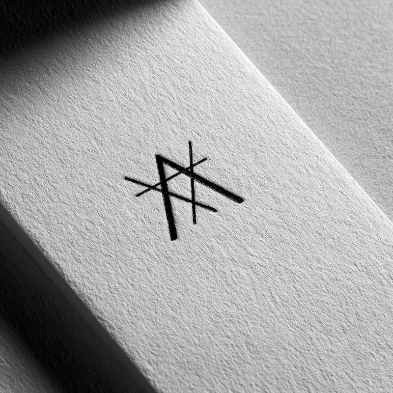 Minimalist black geometric line art on textured white paper