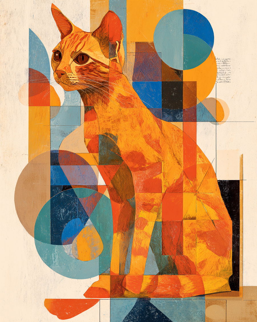 Abstract geometric tabby orange cat with bold colors