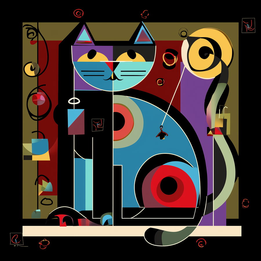 Abstract cat sitting on window pane in kinetic art style