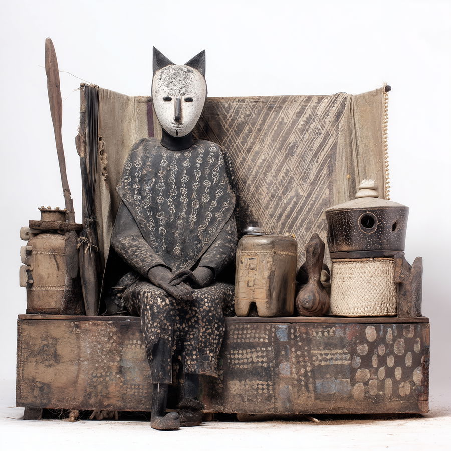 African songoma cat altar with vibrant colors and symbols