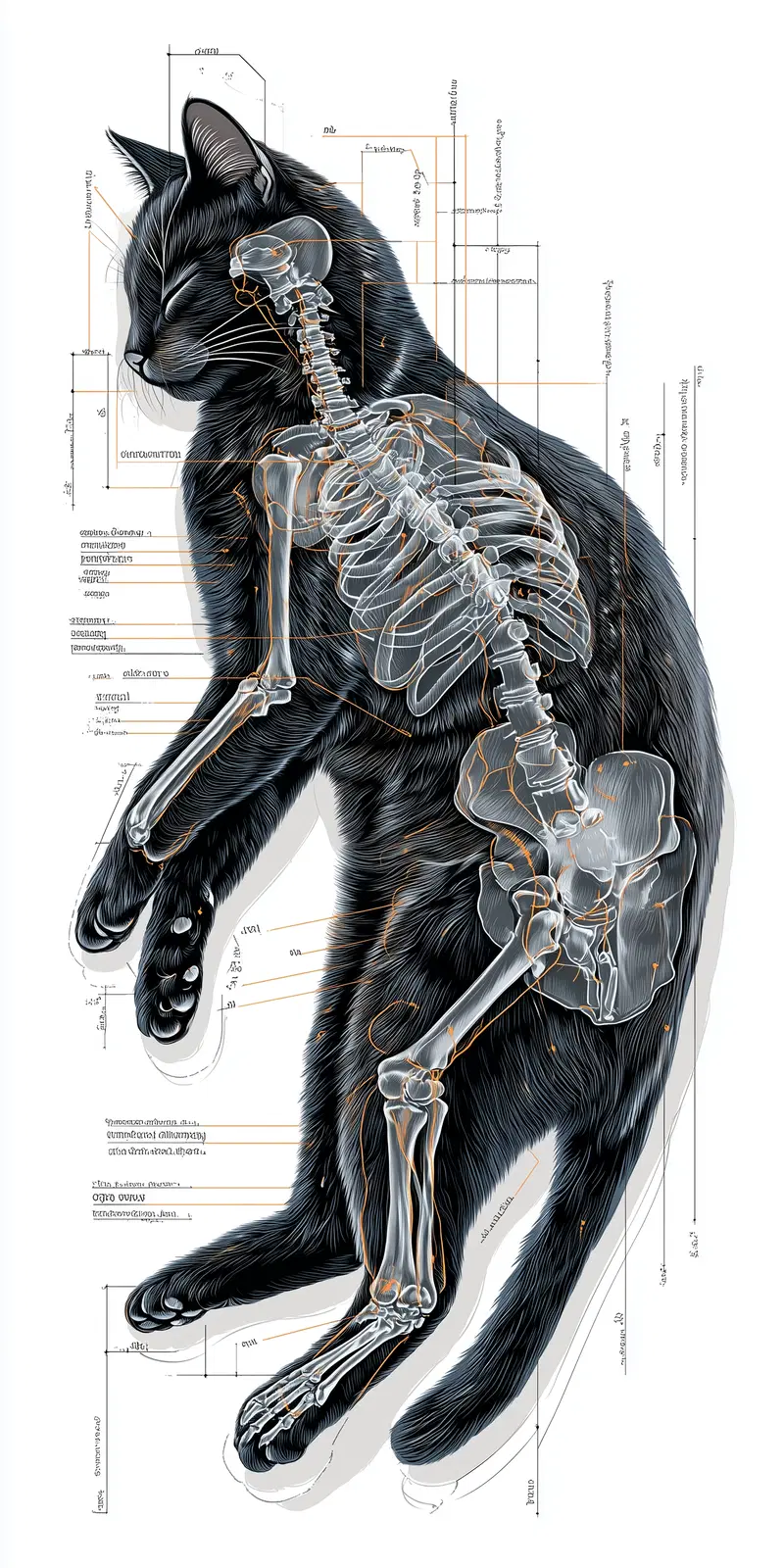 Anatomical Diagram Art of a Black Bombay Cat for Home Decor