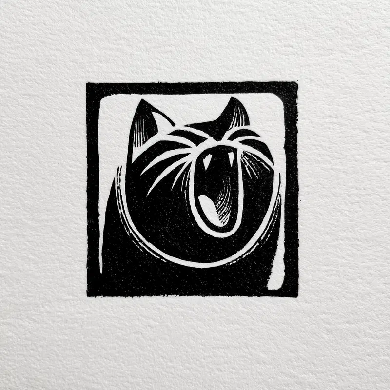 Angry Cat Linocut Logo Design for Unique Home Decor