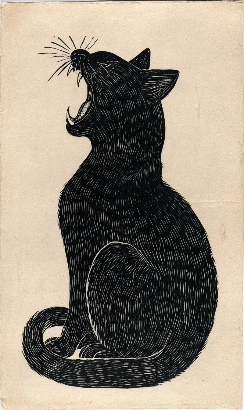 Angry Cat Woodcut Illustration for Unique Home Decor Inspiration