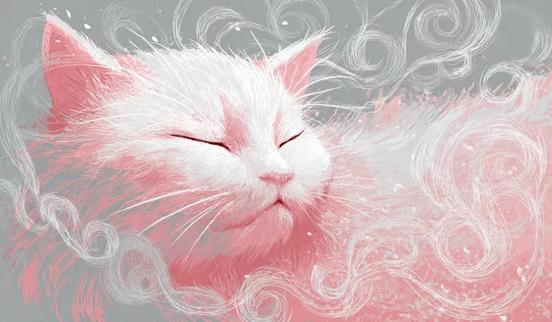Dreamy Anime Cat Illustration with Soft Smoke Aesthetic