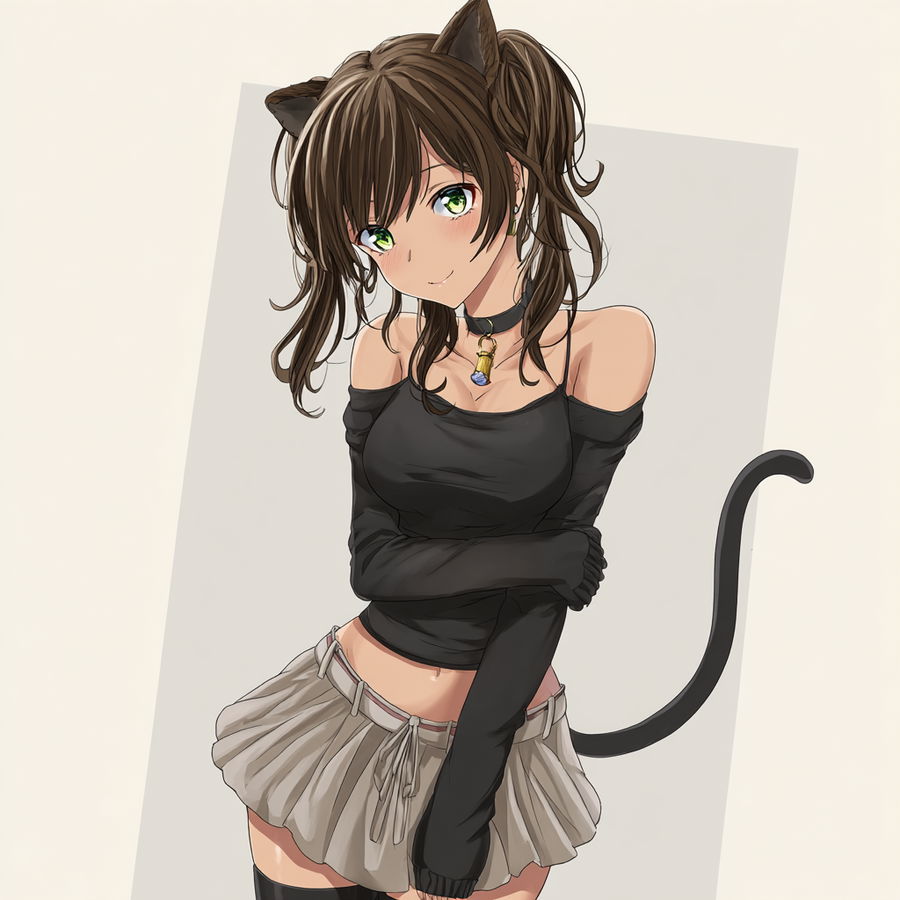 Anime girl with cat ears and tail in vibrant setting