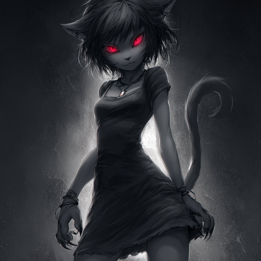 Anthro female cat character in a short dress