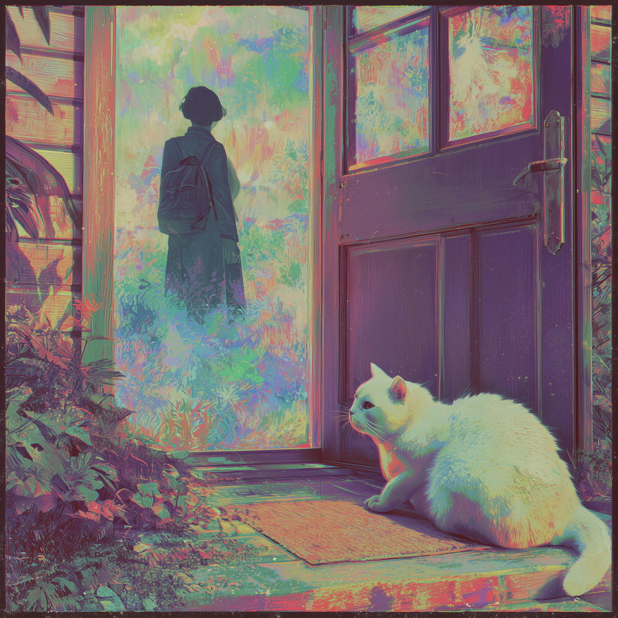 Cat anxious behind closed door as owner approaches window