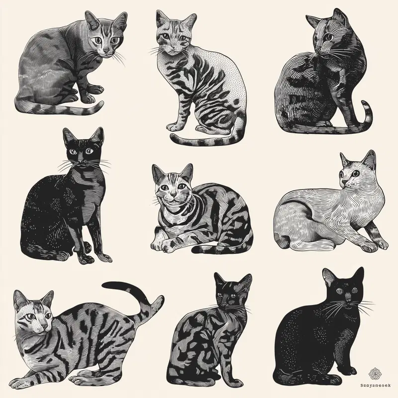 Woodblock Print Bengal Cat Illustrations for Home Decor Inspiration