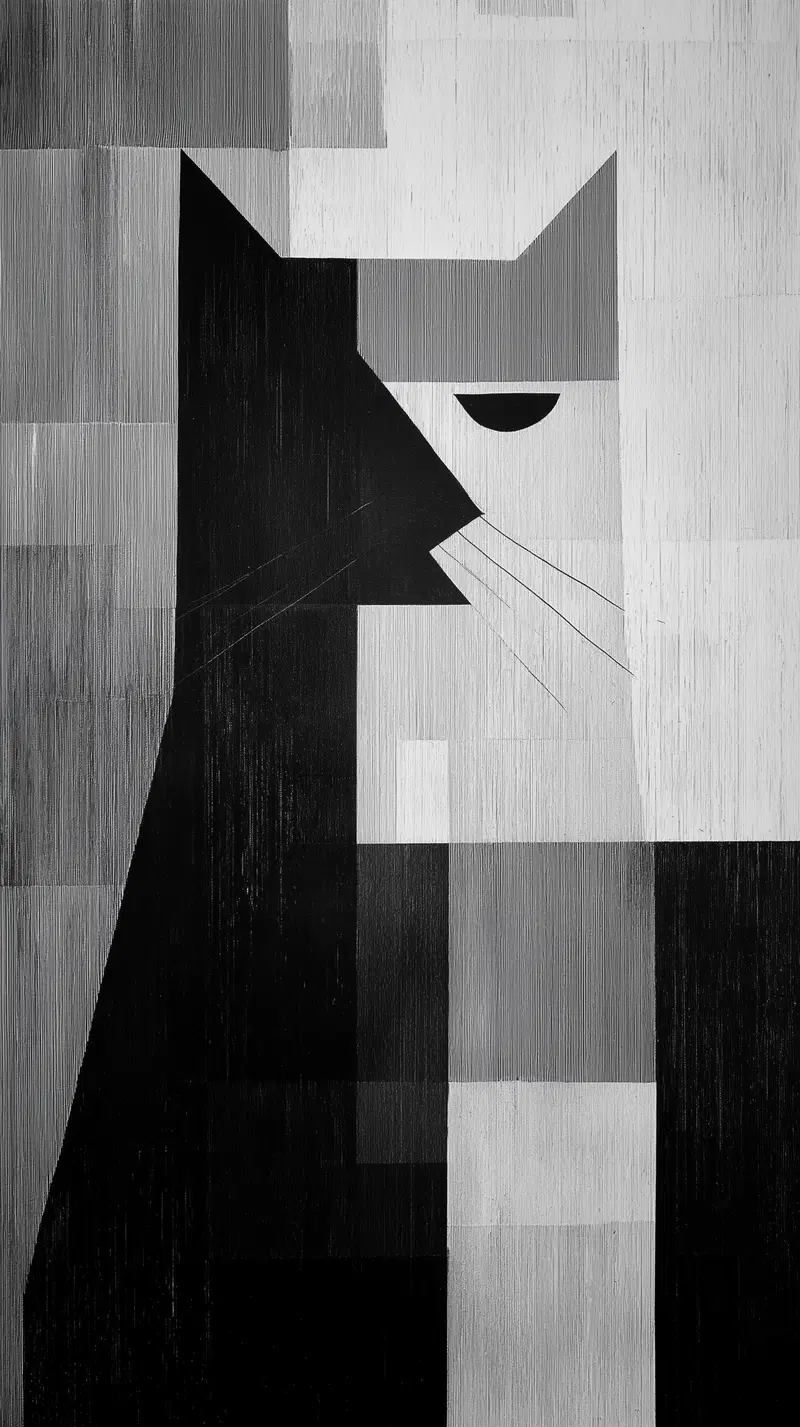 Black and White Geometric Cat Art for Modern Home Decor