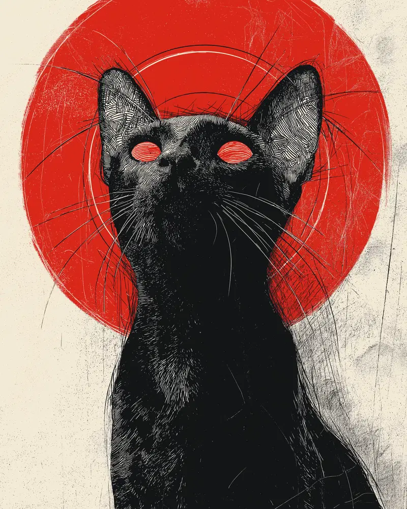 Post-Punk Ritual Decor Ideas Featuring a Black Cat in a Temple Setting