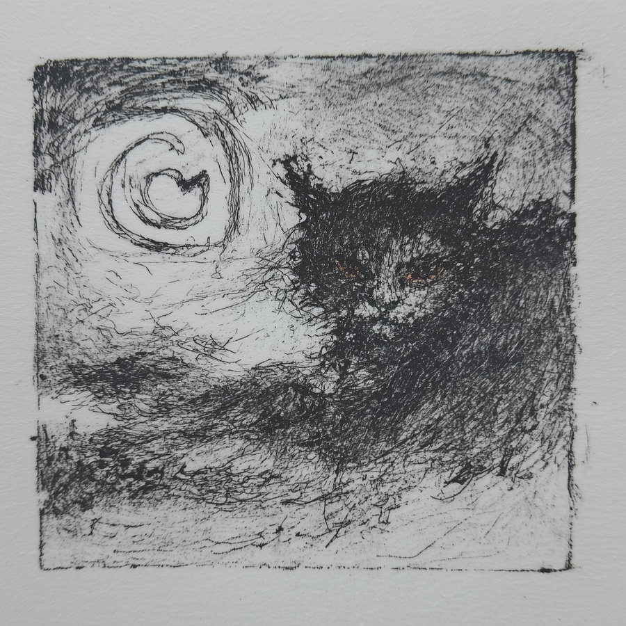 Black cat with red eyes in front of Instagram logo