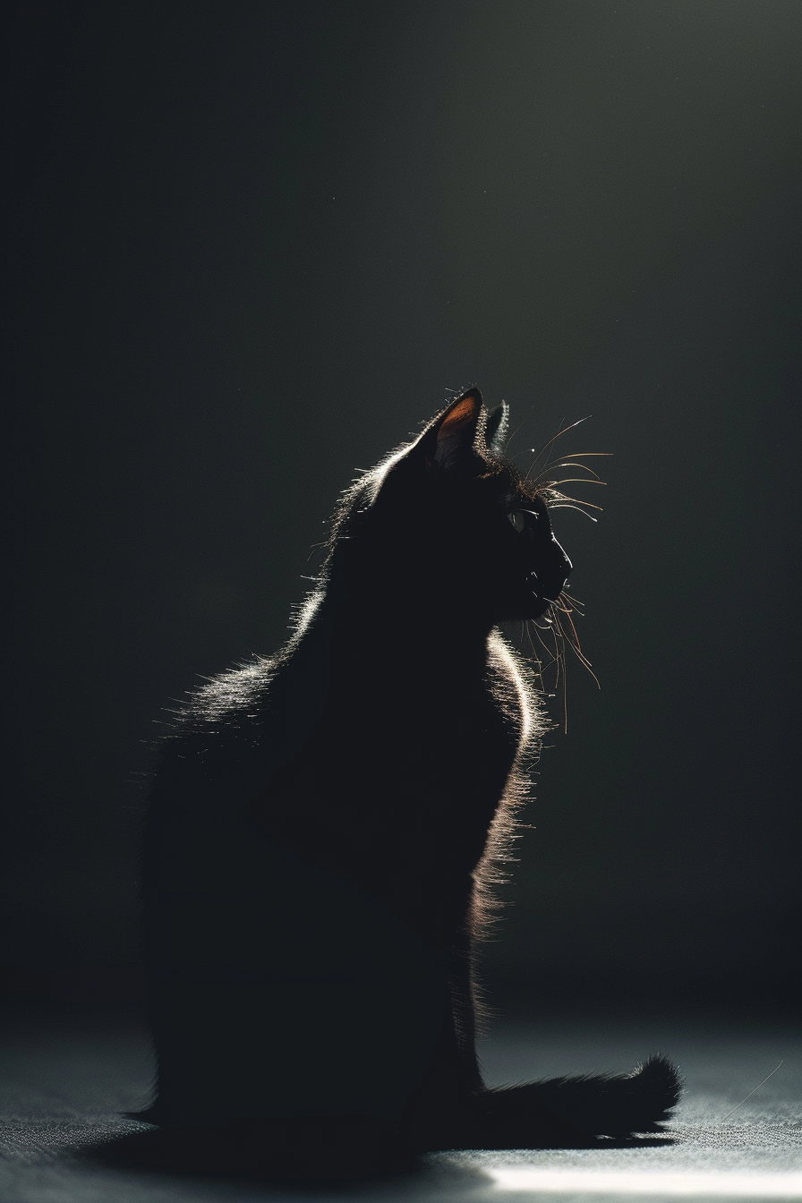 Black cat silhouette in darkness with soft cinematic lighting