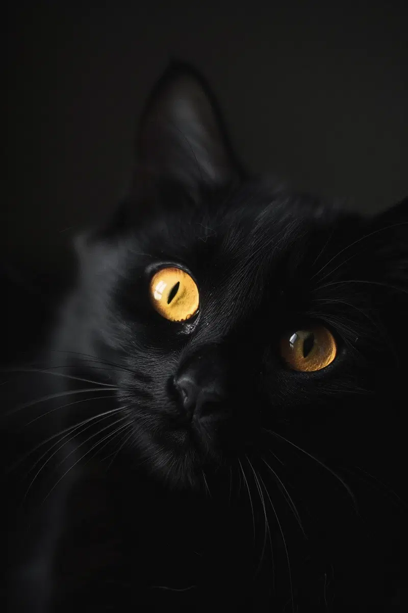 Minimalist Black Cat Wall Art with Glowing Eyes Aesthetic