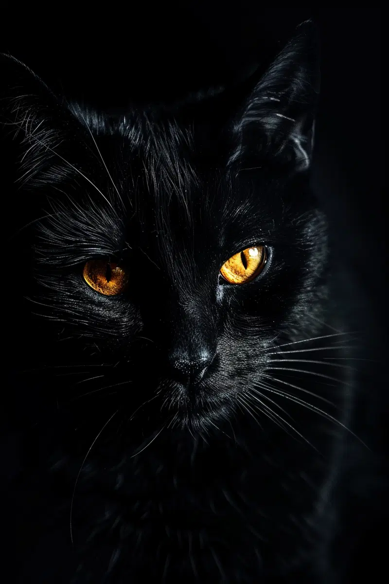 Minimalist Black Cat Wall Art with Glowing Eyes Aesthetic