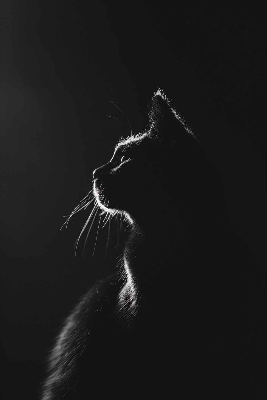 Minimalist outline of a black cat in shadow