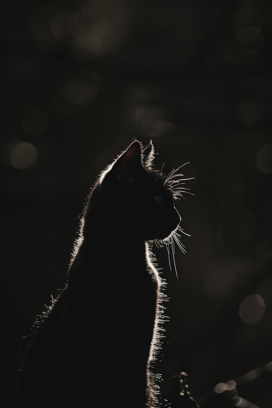 Minimalist black cat silhouette in shadowy dark aesthetic