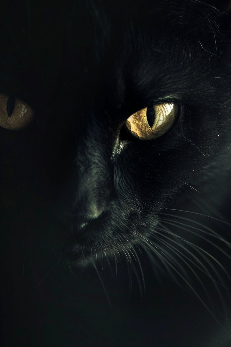Glowing black cat eyes in dark, mysterious atmosphere