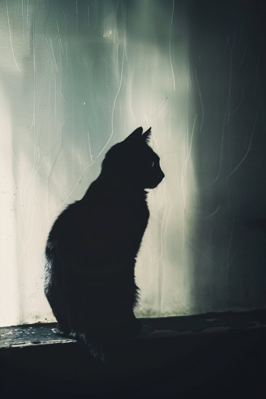 Minimalist black cat silhouette against soft gradient background